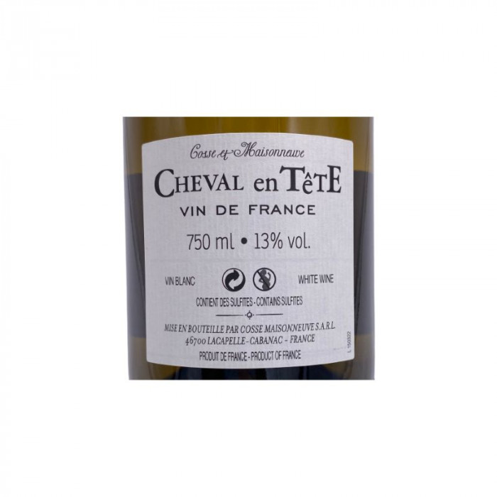 Domaine Cosse-Maisonneuve "Cheval en tête" blanc sec 2021 contre étiquette