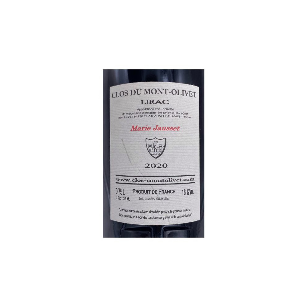 Clos du Mont-Olivet Lirac "Marie Jausset" rouge 2020 étiquette