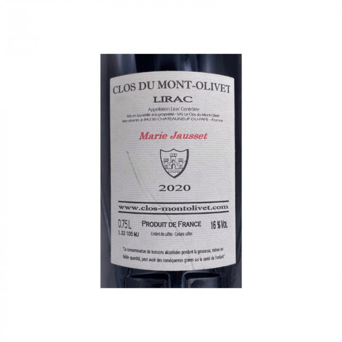 Clos du Mont-Olivet Lirac "Marie Jausset" rouge 2020 étiquette