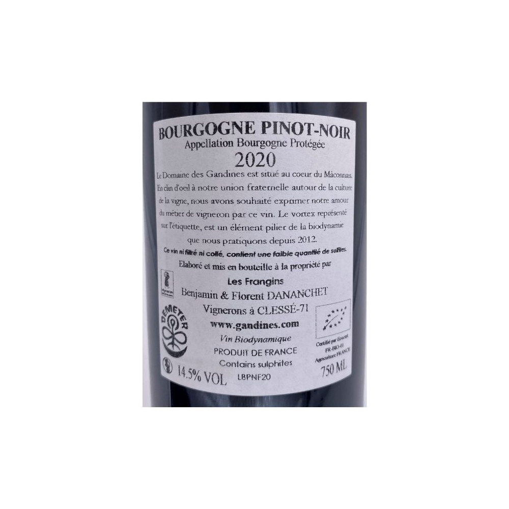 Domaine des Gandines Bourgogne "Les Frangins" rouge 2020