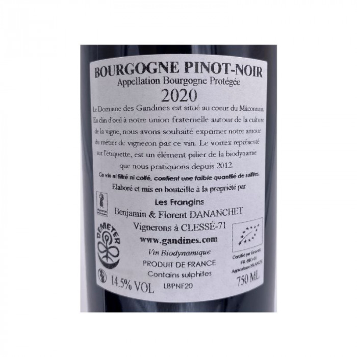 Domaine des Gandines Bourgogne "Les Frangins" rouge 2020