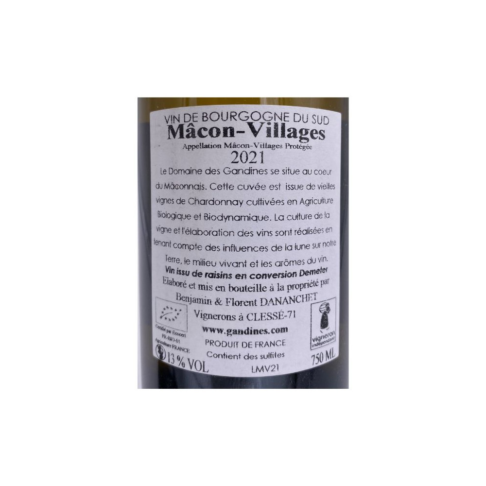 Domaine des Gandines Mâcon Villages blanc sec 2021