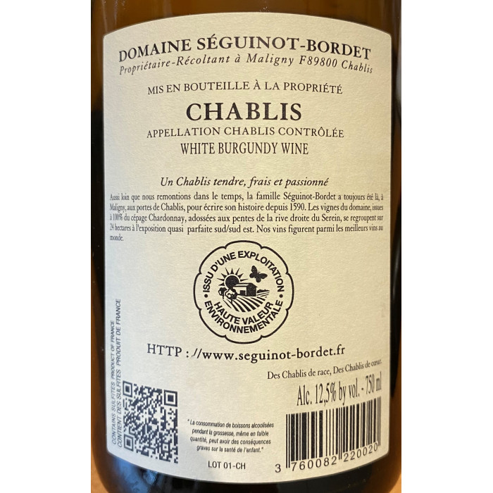 Domaine Séguinot-Bordet Chablis dry white 2021