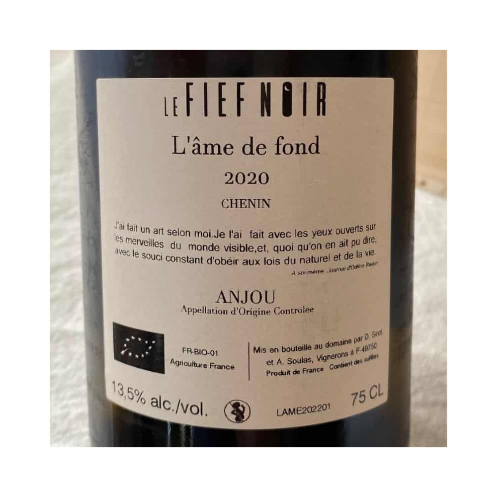 Le Fief Noir Anjou "L'âme de fond" (chenin) blanc sec 2020 contre-étiquette