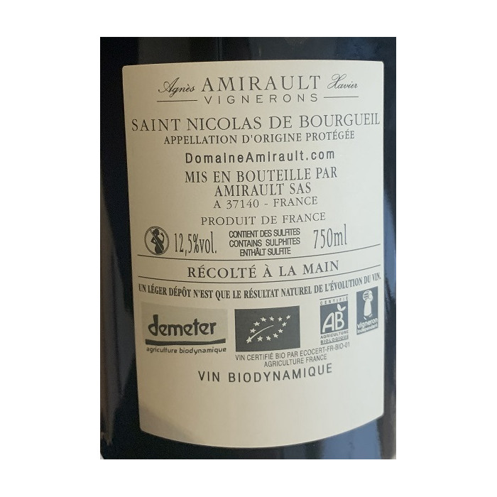 Clos des Quarterons Saint-Nicolas de Bourgueil "Le Fondis" rouge 2019 contre etiquette