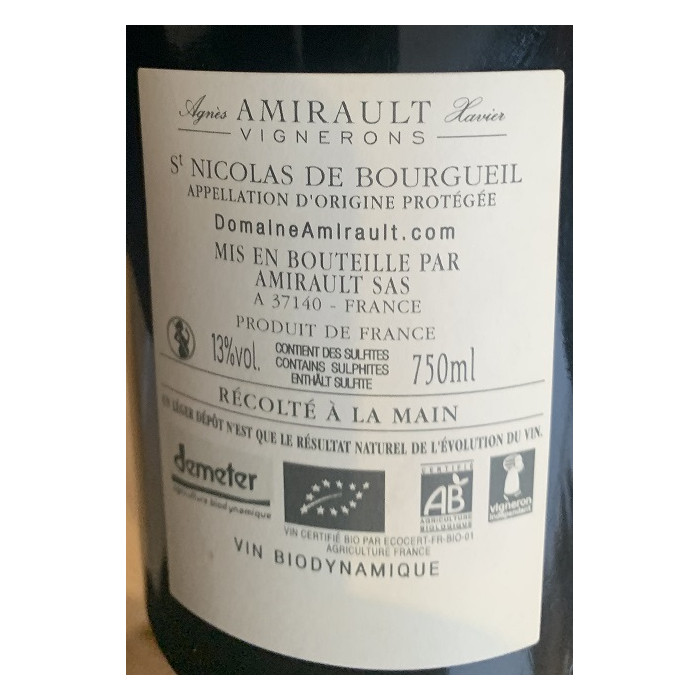 Clos des Quarterons Saint-Nicolas de Bourgueil "Le Vau Renou" rouge 2018 contre etiquette