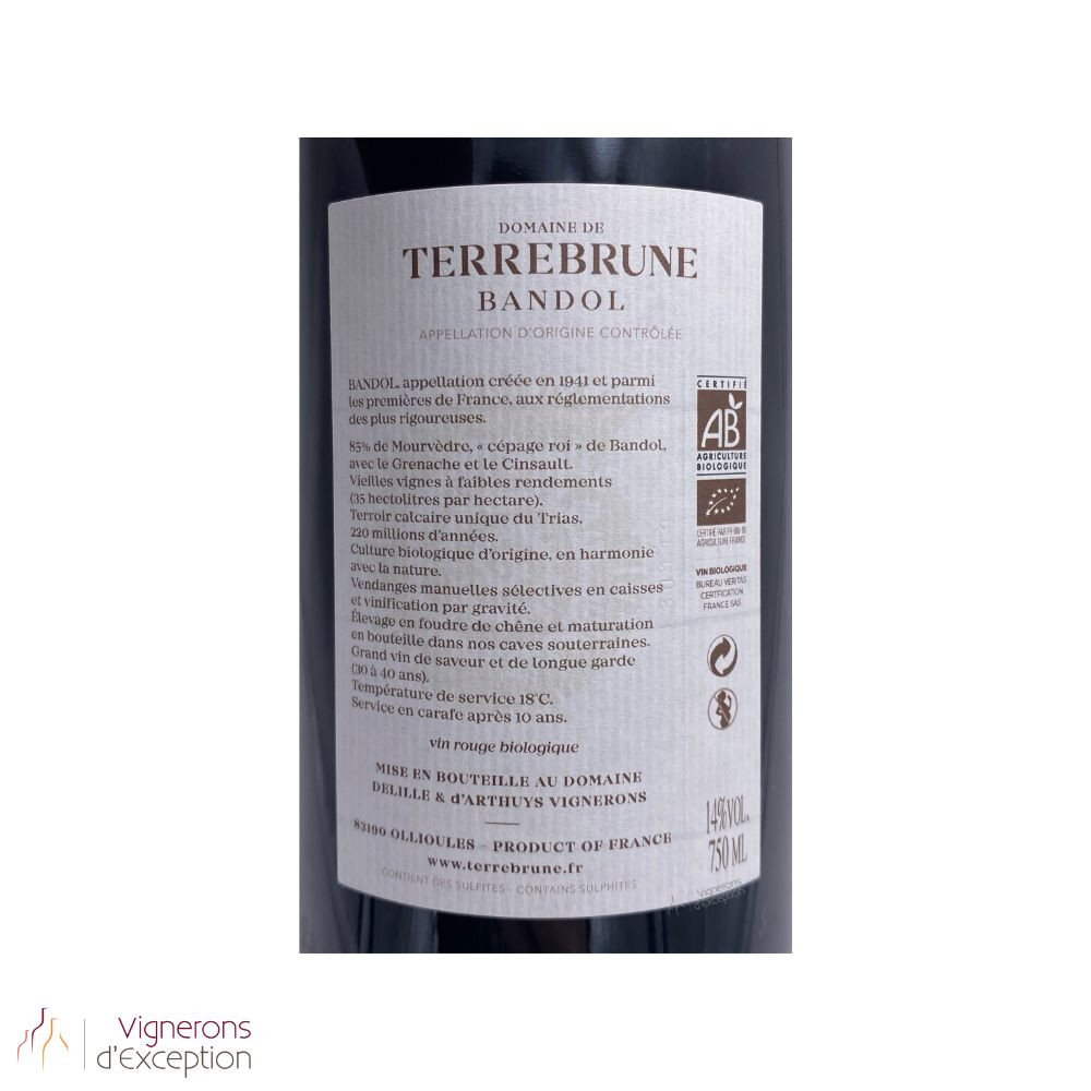 Domaine de Terrebrune Bandol rouge 2019 contre étiquette