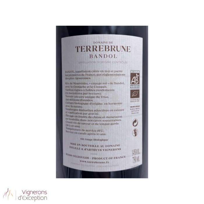 Domaine de Terrebrune Bandol rouge 2019 contre étiquette