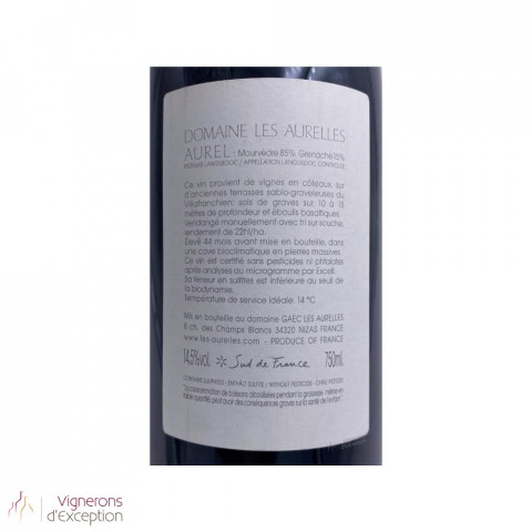 Domaine Les Aurelles Languedoc Pézenas "Aurel" rouge 2015 bouteille 2