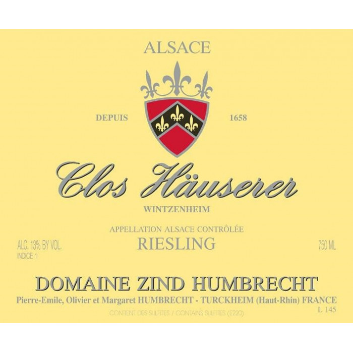 Domaine Zind-Humbrecht Riesling "Clos Häuserer" blanc sec 2021 etiquette