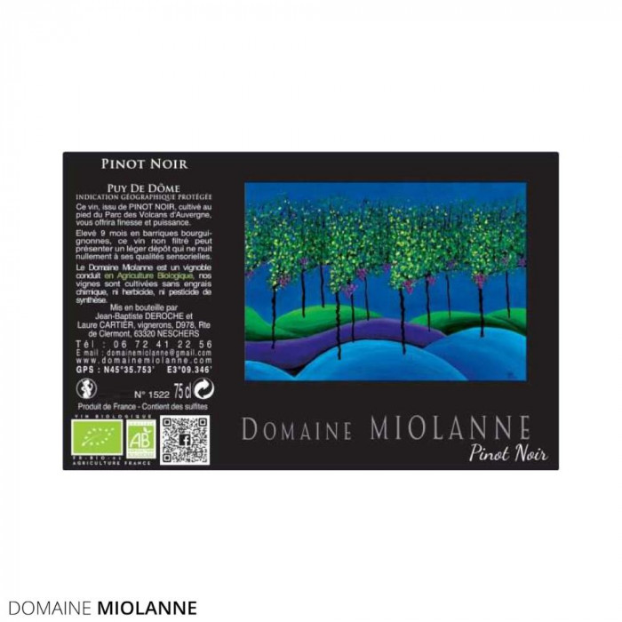 Domaine Miolanne IGP Puy de Dôme "pinot noir" rouge 2021 etiquette