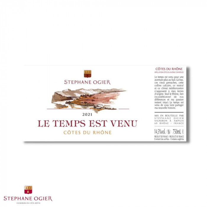 Domaine Stéphane Ogier Côtes du Rhône "Le Temps est Venu" (Grenache) rouge 2021 etiquette