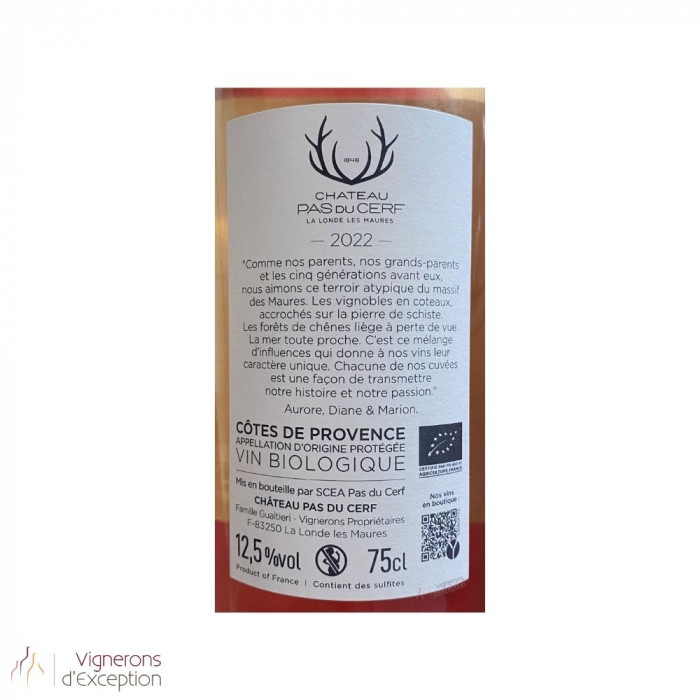 Château Pas du Cerf Côtes de Provence (bio) pink 2022