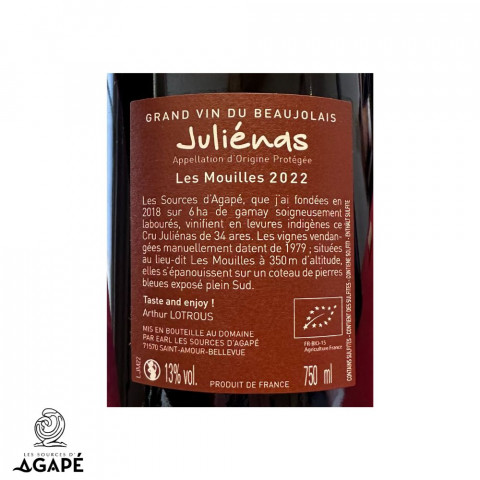 Les Sources d'Agapé Juliénas "Les Fouillouses" rouge 2022 bouteille 2