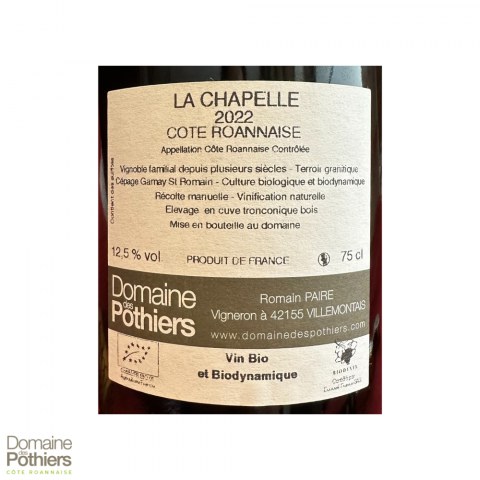 Domaine des Pothiers Côte Roannaise "La Chapelle" rouge 2022 bouteille 2