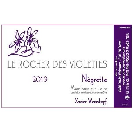 Le rocher des violettes xavier weisskopf Montlouis la négrette 2013 etiquette