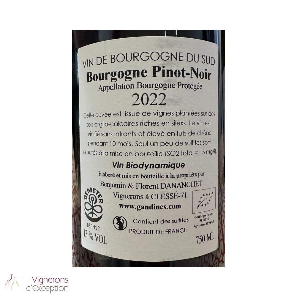 Domaine des Gandines Bourgogne Pinot Noir rouge 2022