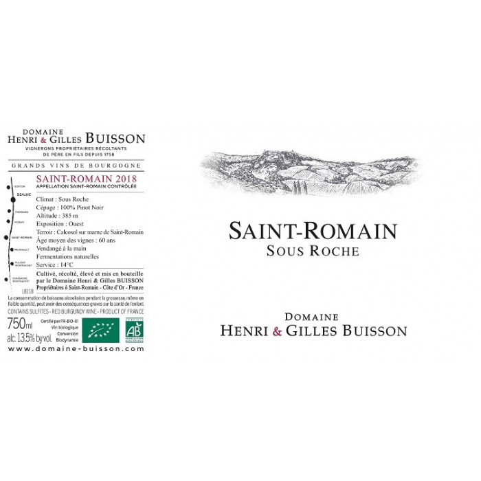 Domaine Henri et Gilles Buisson Saint-Romain "Sous Roche" rouge 2021 etiquette