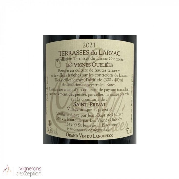 Les Vignes Oubliées, Terrasses du Larzac rouge 2021