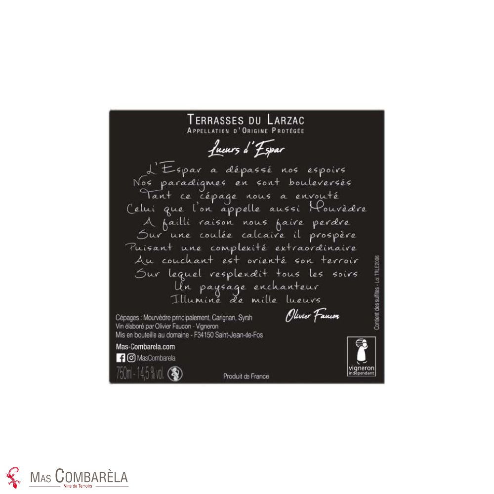 Mas Combarèla Terrasses du Larzac "Lueurs d'Espar" rouge 2019