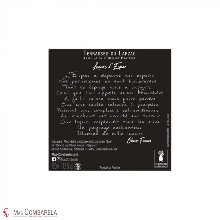 Mas Combarèla Terrasses du Larzac "Lueurs d'Espar" rouge 2019