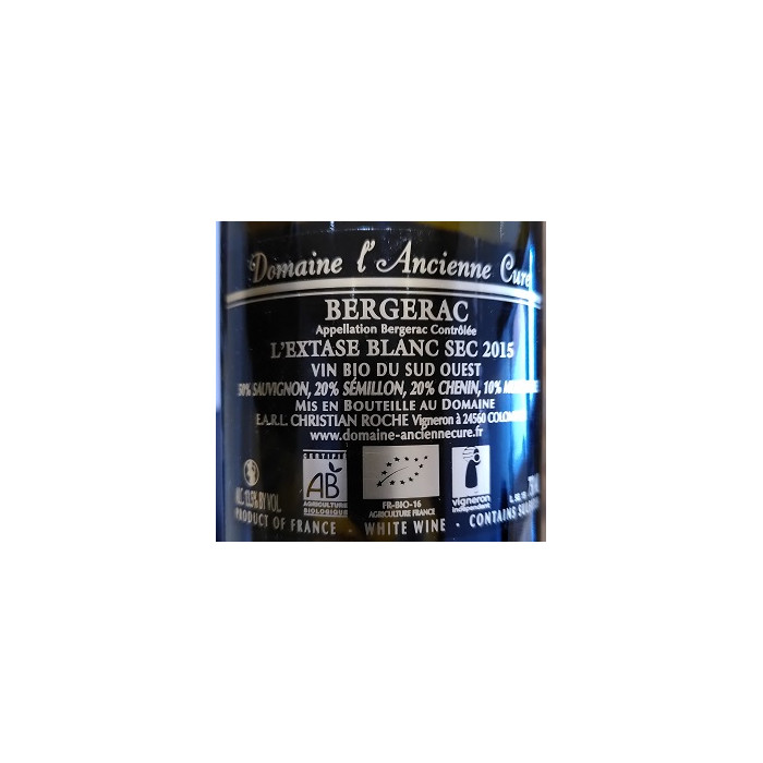 Domaine de l'ancienne Cure Bergerac "L'Extase" blanc sec contre etiquette
