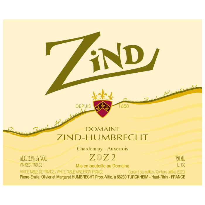 Domaine Zind-Humbrecht "Zind" (chardonnay-auxerrois) blanc sec 2022 etiquette