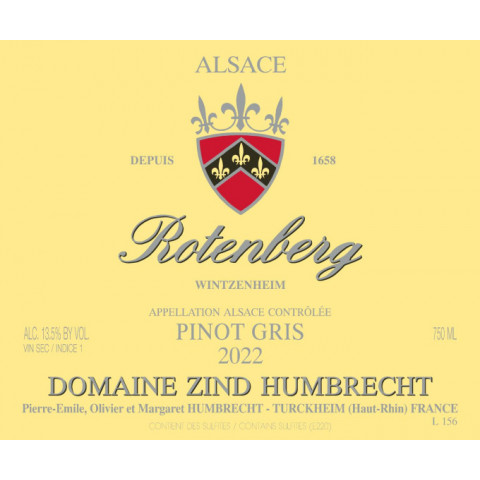Domaine Zind-Humbrecht Pinot Gris "Rotenberg" blanc sec 2022 bouteille 2
