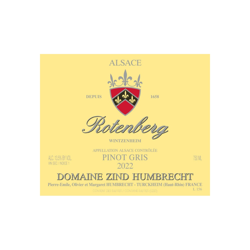 Domaine Zind-Humbrecht Pinot Gris "Rotenberg" blanc sec 2022 etiquette