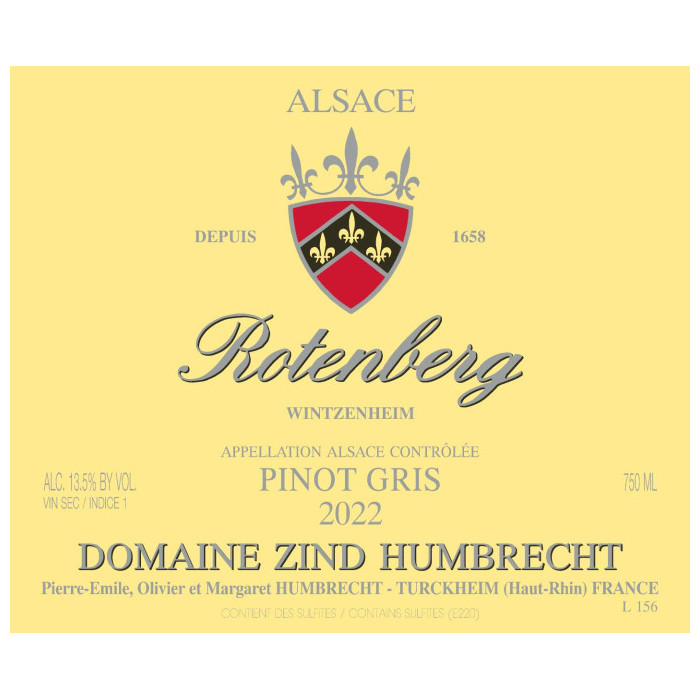 Domaine Zind-Humbrecht Pinot Gris "Rotenberg" blanc sec 2022 etiquette