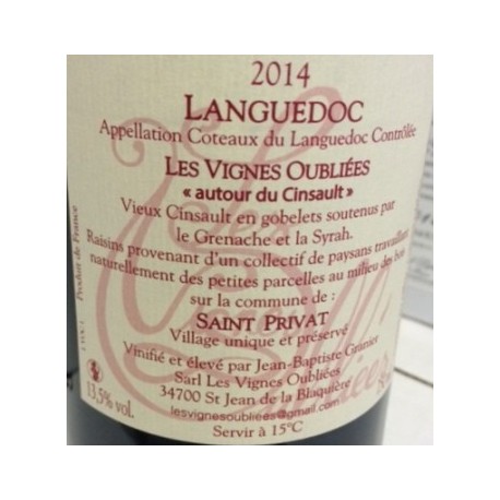 Les Vignes Oubliees, "Autour du Cinsault" red 2014