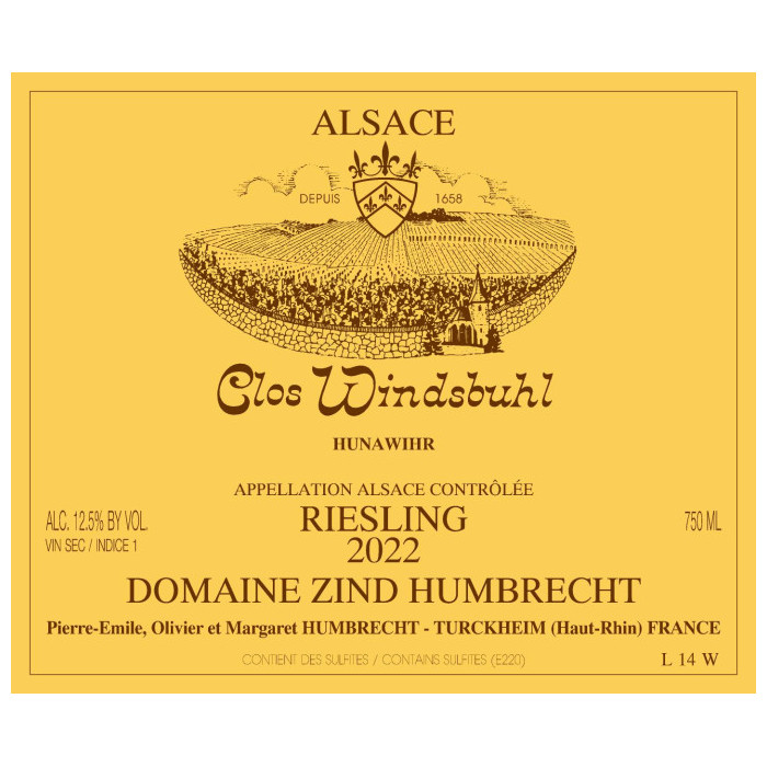 Domaine Zind-Humbrecht Riesling "Clos Windsbuhl" blanc sec 2022 etiquette