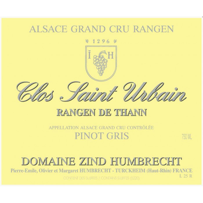 Domaine Zind-Humbrecht Pinot Gris "Clos Saint Urbain Rangen de Thann" blanc sec 2022 etiquette