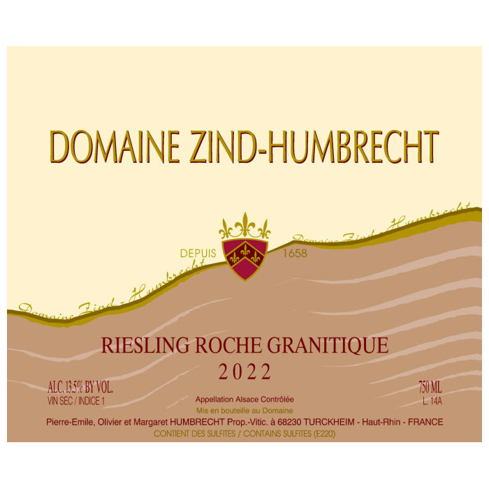 Domaine Zind-Humbrecht Riesling "Roche Granitique" blanc sec 2022 etiquette