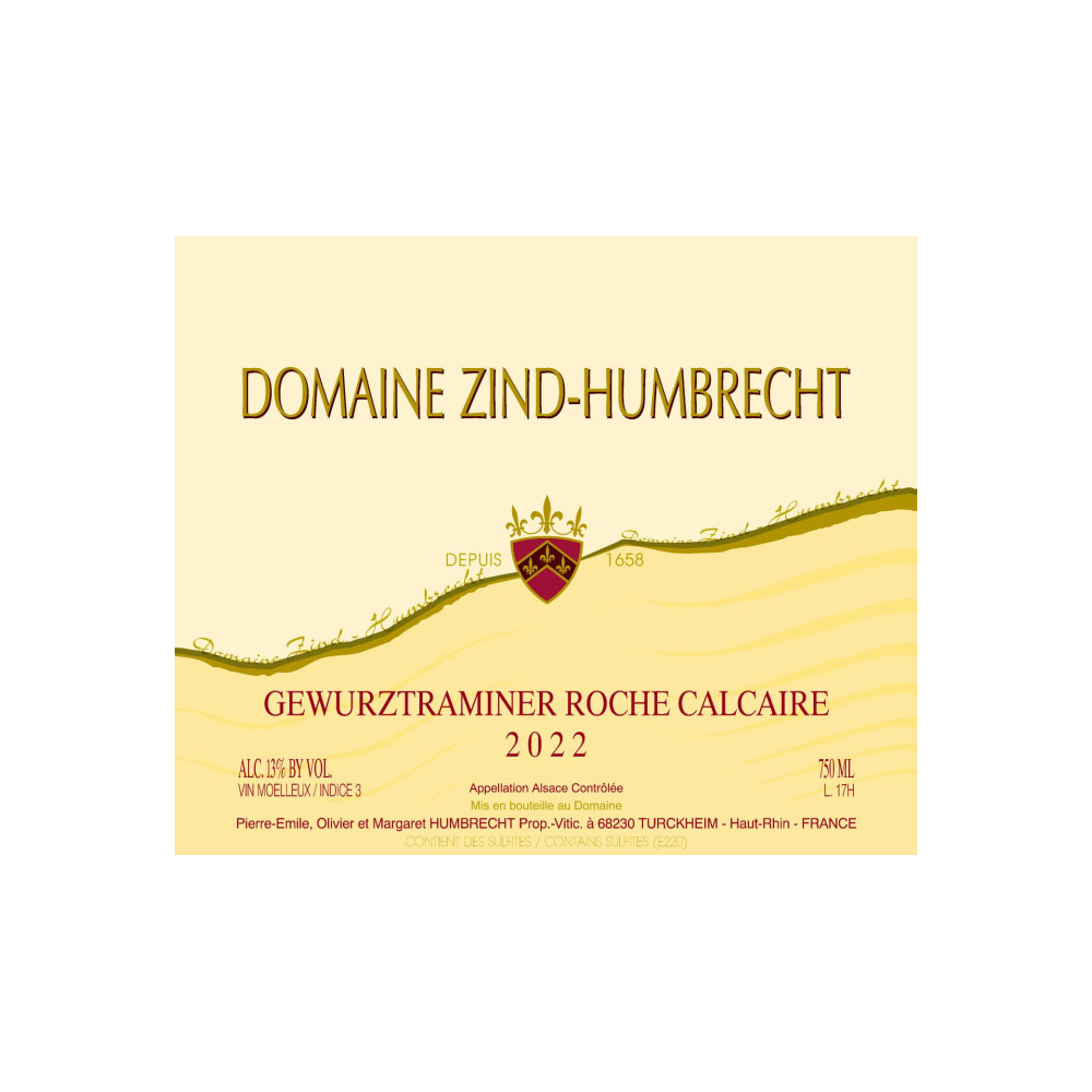 Domaine Zind-Humbrecht Gewurztraminer "Roche Calcaire" blanc moelleux 2022 etiquette