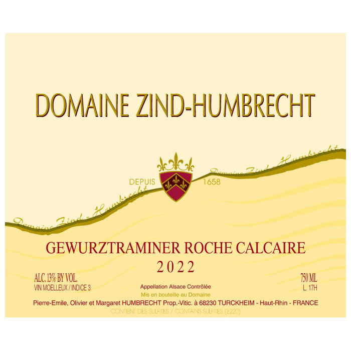 Domaine Zind-Humbrecht Gewurztraminer "Roche Calcaire" blanc moelleux 2022 etiquette