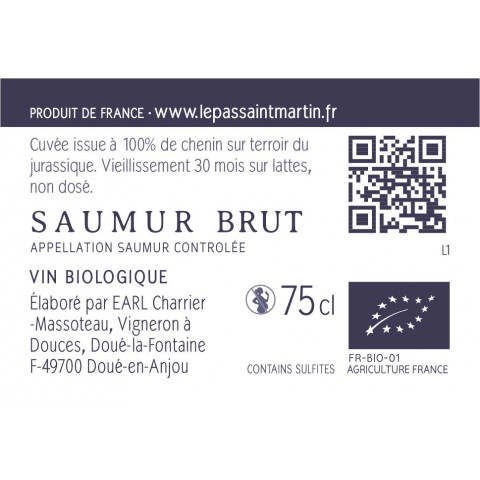 Domaine Le Pas Saint Martin Saumur "Résonance" Brut Non Dosé 2020 etiquette 2