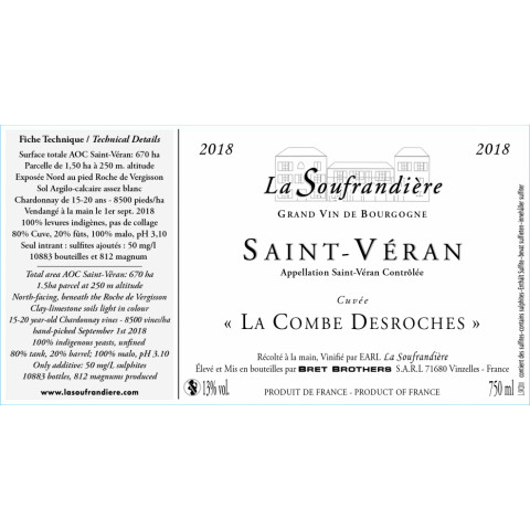 Bret Brothers La Soufrandière Saint-Véran "La Combe DesRoches" blanc sec 2022 bouteille 2
