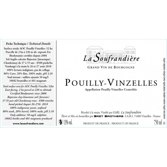 Bret Brothers Domaine La Soufrandiere Pouilly-Vinzelles dry white 2022