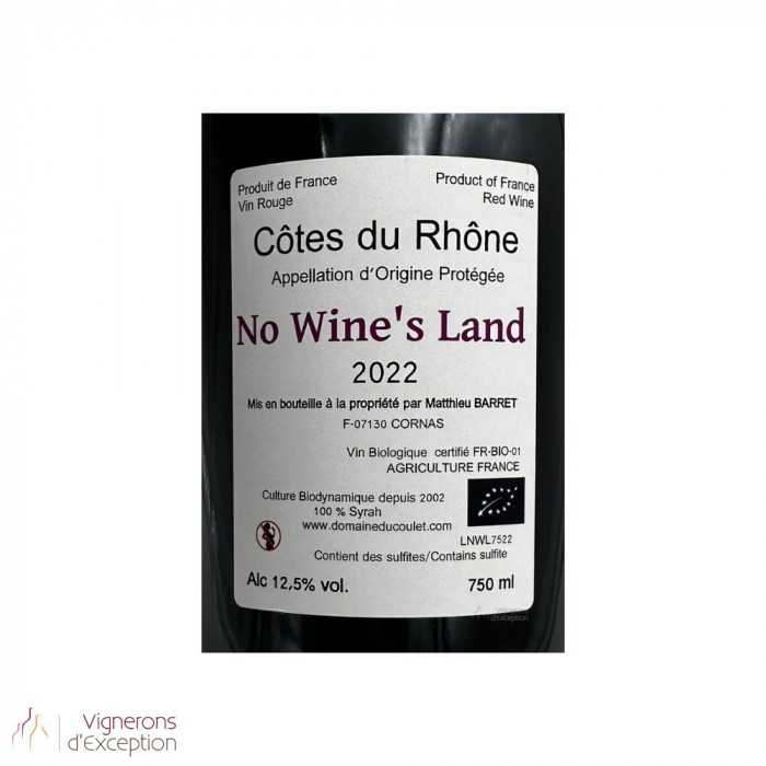 Domaine du Coulet Matthieu Barret Côtes du Rhône "No Wine's Land" rouge 2022 etiquette