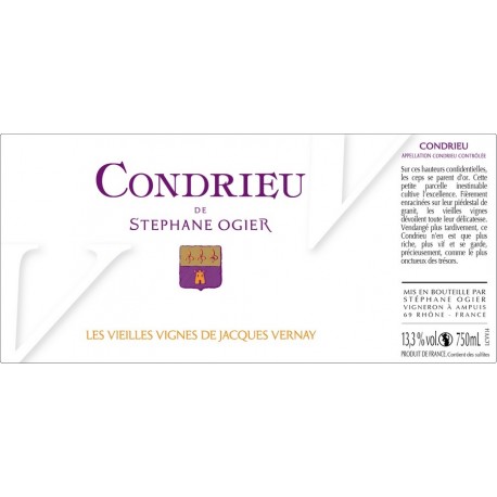 Domaine Ogier Condrieu "Les Vieilles Vignes de Jacques Vernay" blanc sec 2020 etiquette