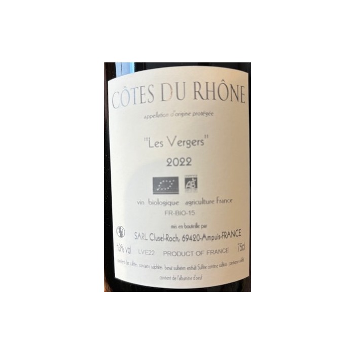 Clusel-Roch Côtes du Rhône "Les Vergers" rouge 2022 contre etiquette