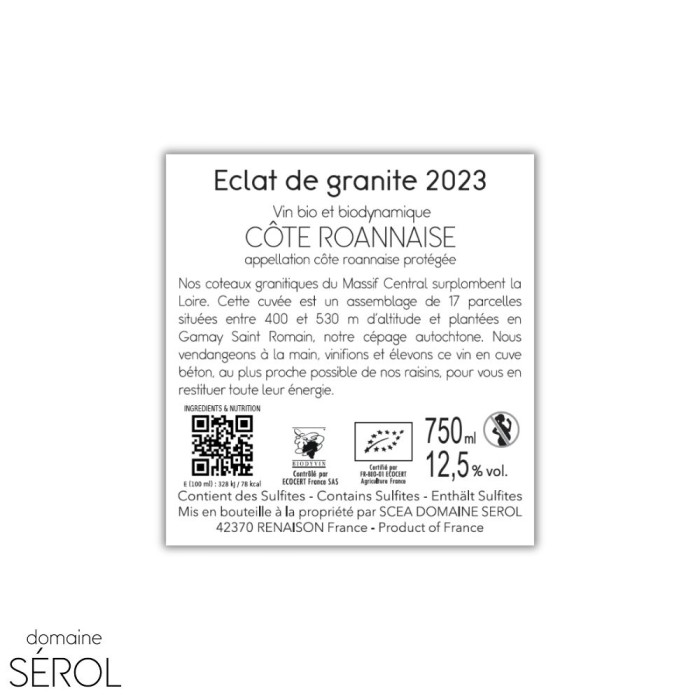 Domaine Sérol Côte Roannaise "Eclat de granite" red 2023