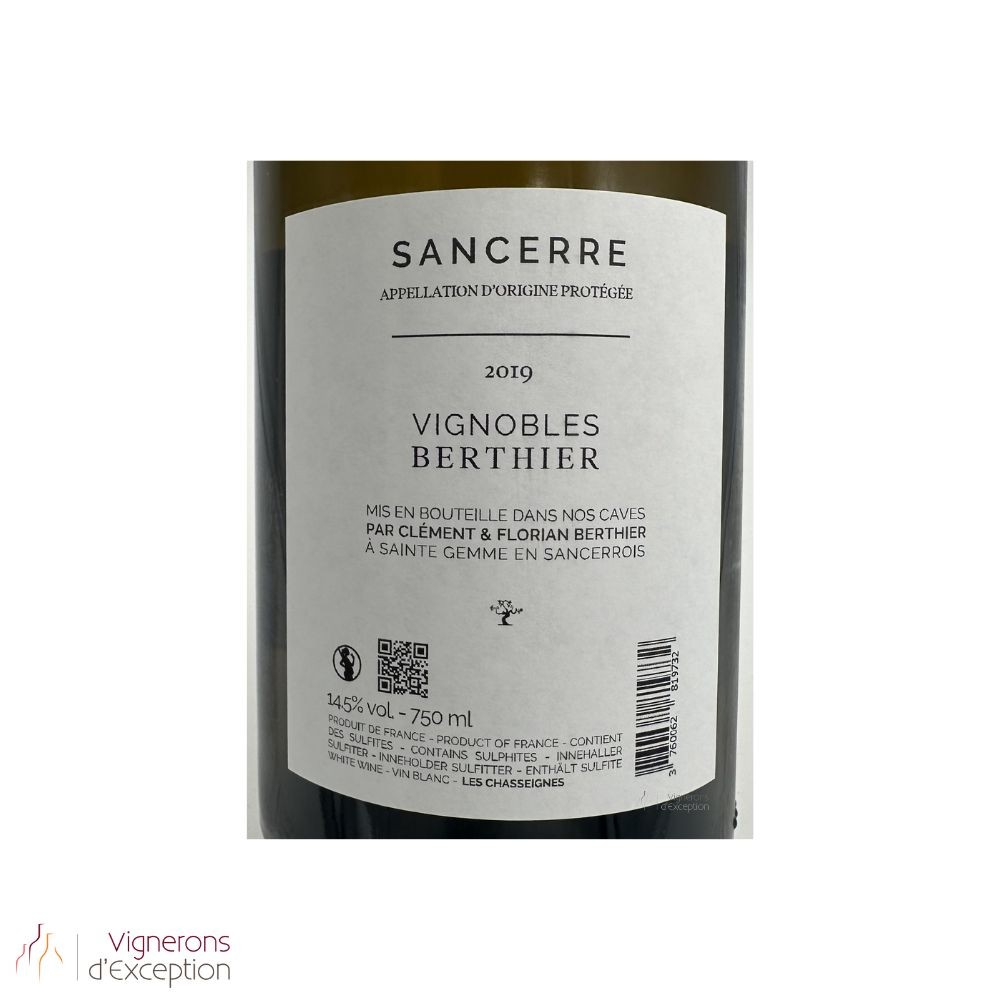 Domaine Berthier Sancerre "Les Chasseignes" blanc sec 2019 bouteille contre