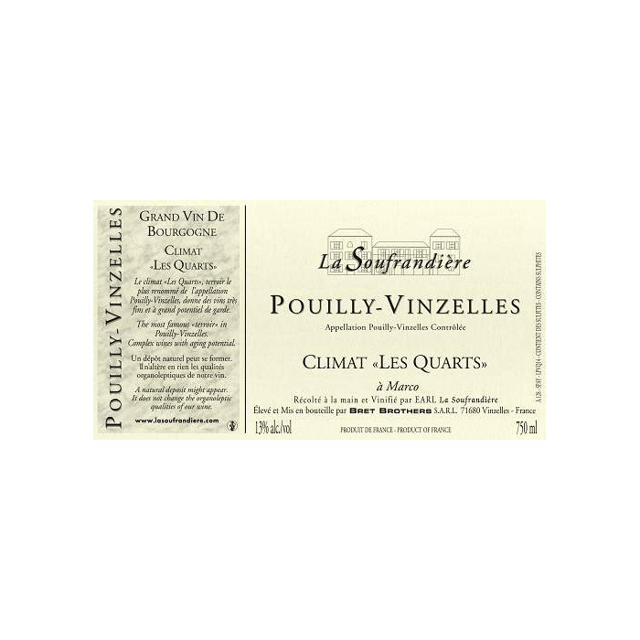Bret Brothers Domaine La Soufrandiere Pouilly-Vinzelles "Les Quarts" Zen dry white 2023 Bret Brothers Domaine La Soufrandiere Pouilly-Vinzelles "Les Quarts" Zen dry white 2023