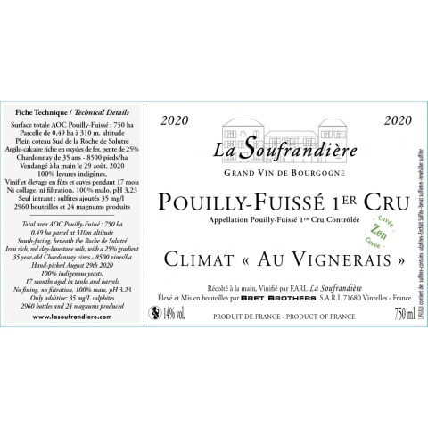 Bret Brothers La Soufrandière Pouilly-Fuissé 1er Cru "Au Vignerais" Zen blanc sec 2023 bouteille 2