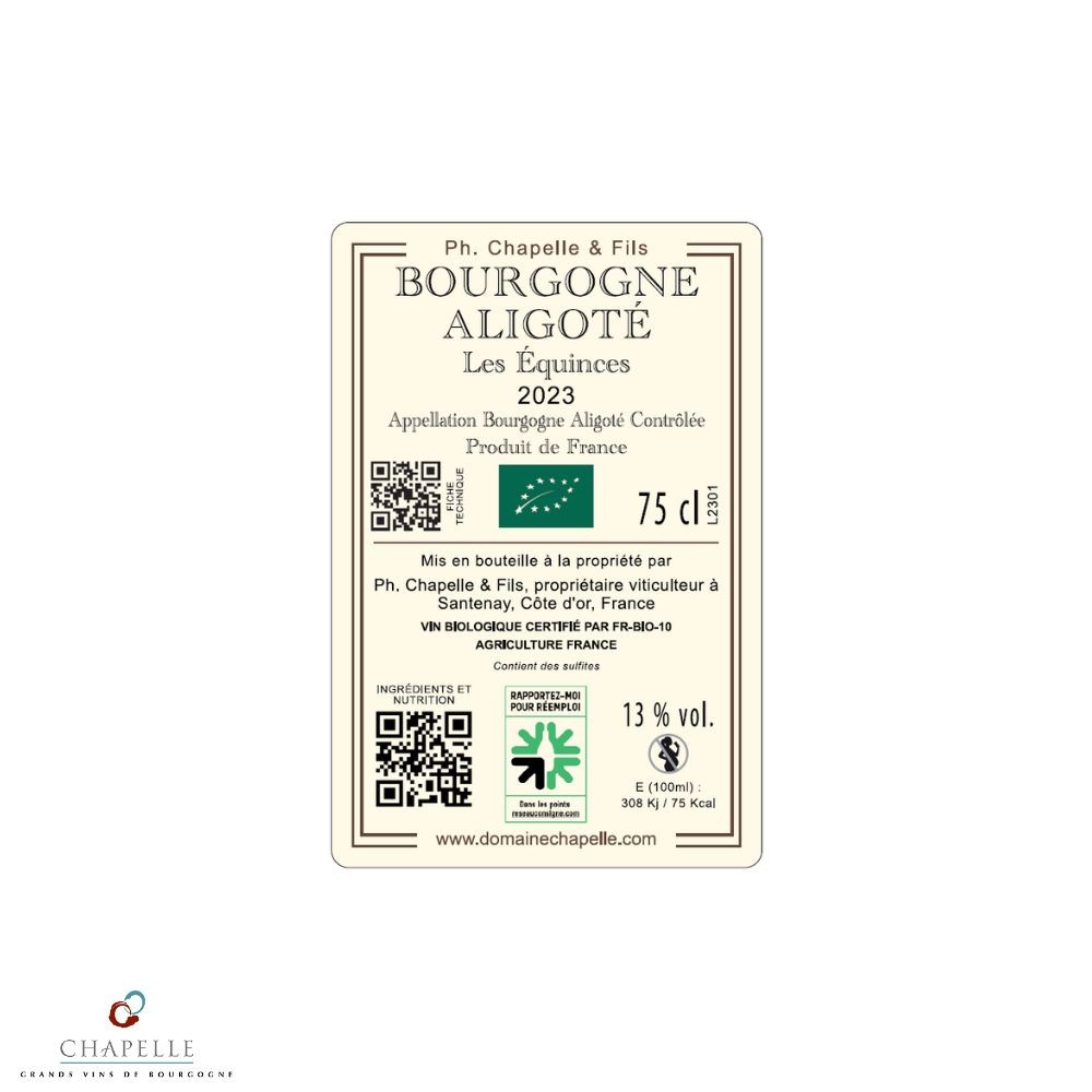 Domaine Chapelle Bourgogne aligoté "Les Equinces" dry white 2023