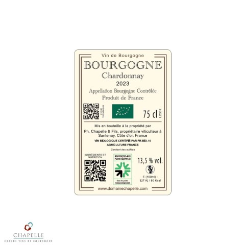 Domaine Chapelle Bourgogne chardonnay blanc sec 2023 etiquette 2
