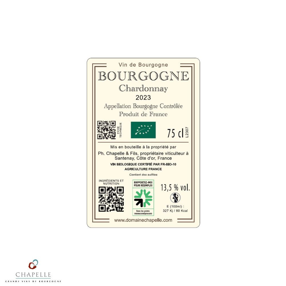 Domaine Chapelle Bourgogne chardonnay dry white 2023