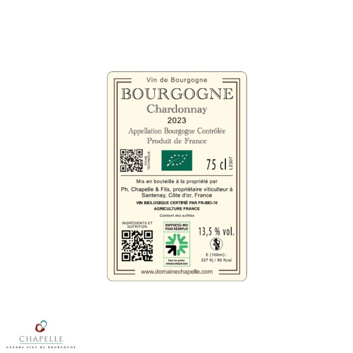 Domaine Chapelle Bourgogne chardonnay dry white 2023